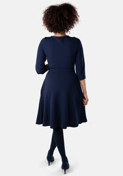 Rowena Navy Wrap Neck Dress