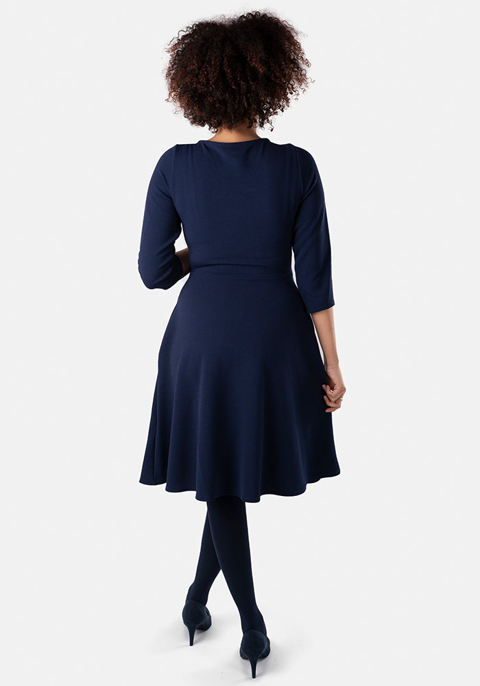 Rowena Navy Wrap Neck Dress