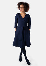 Rowena Navy Wrap Neck Dress