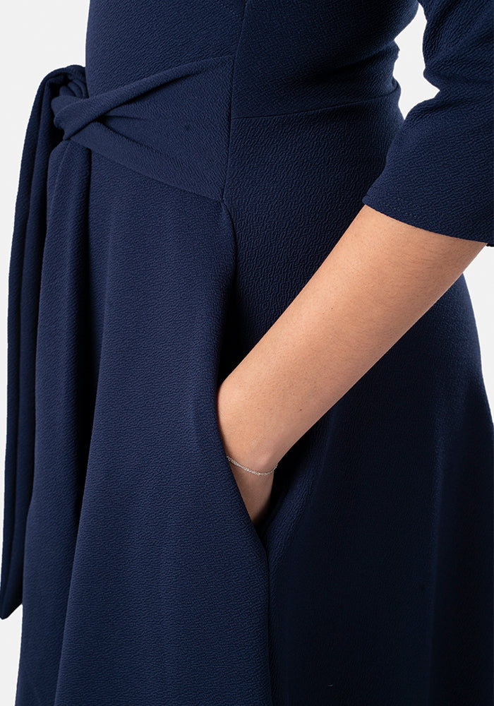 Rowena Navy Wrap Neck Dress