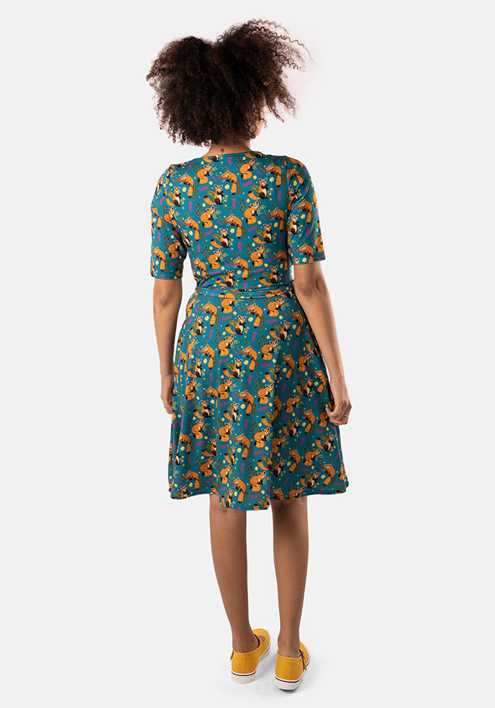 Rusty Red Panda Print Dress