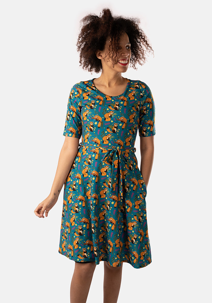 Rusty Red Panda Print Dress