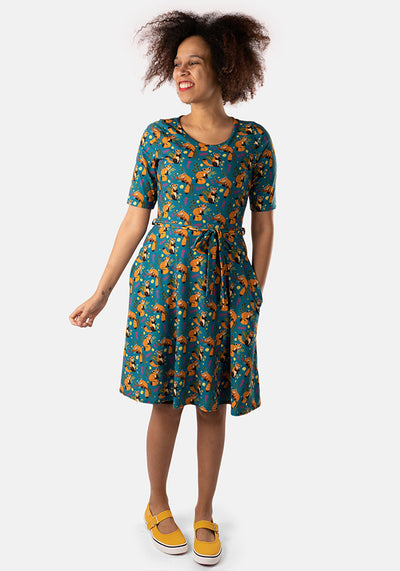 Rusty Red Panda Print Dress