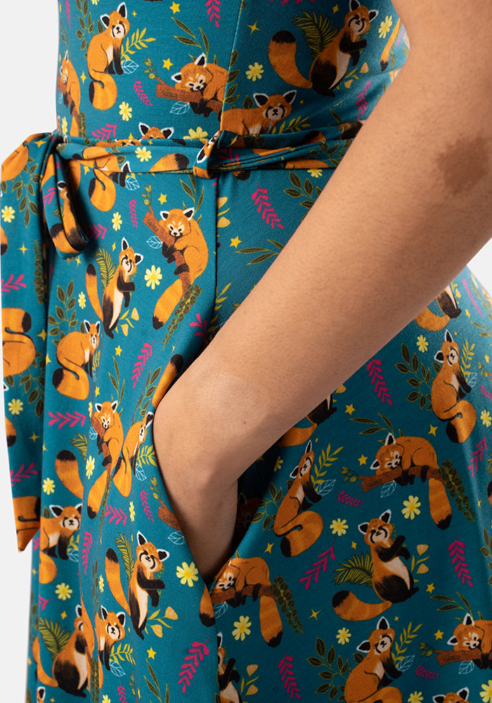Rusty Red Panda Print Dress