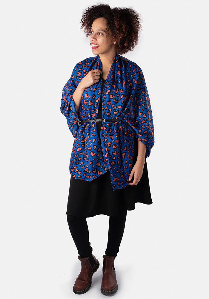 Blue Animal Heart Print Scarf