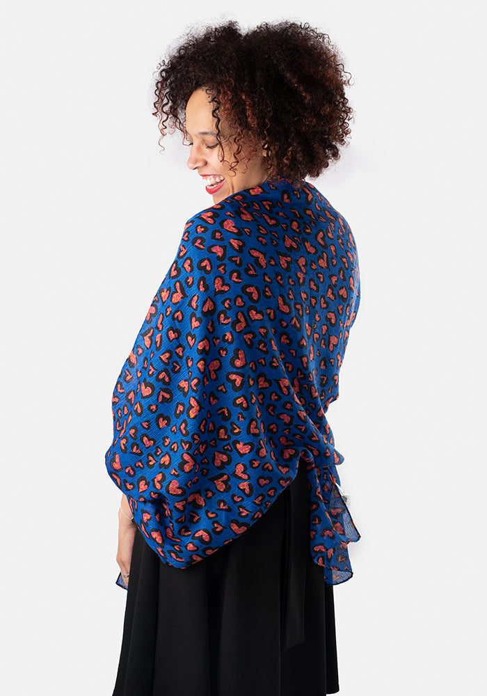 Blue Animal Heart Print Scarf