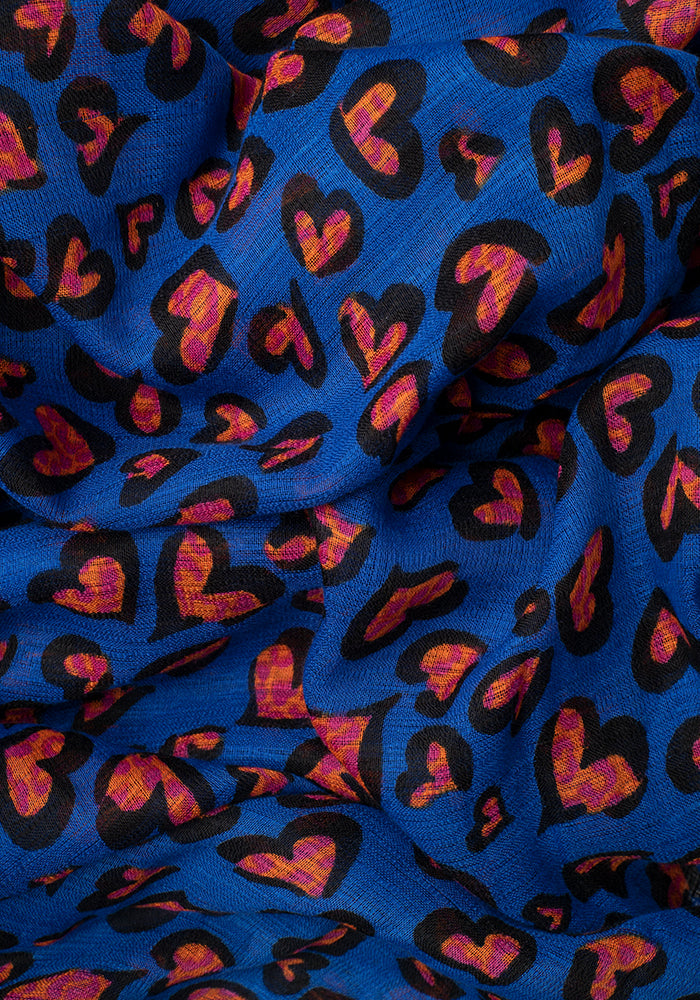 Blue Animal Heart Print Scarf