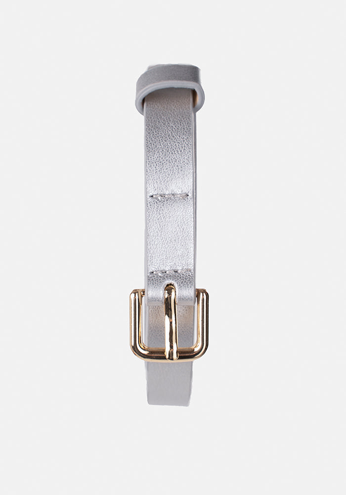 Front view of Silver Statement PU Belt