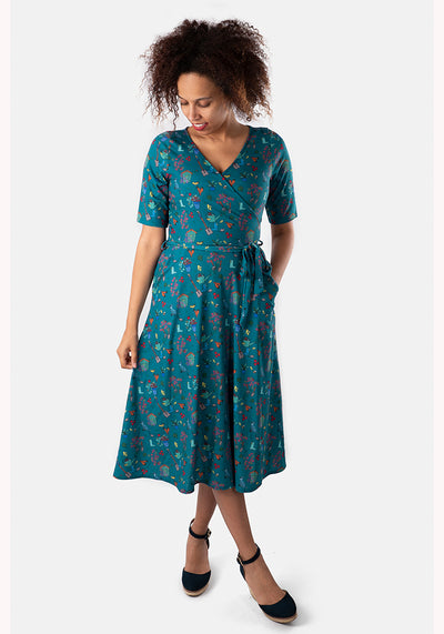 Sassy Garden Cat Print Midi Dress
