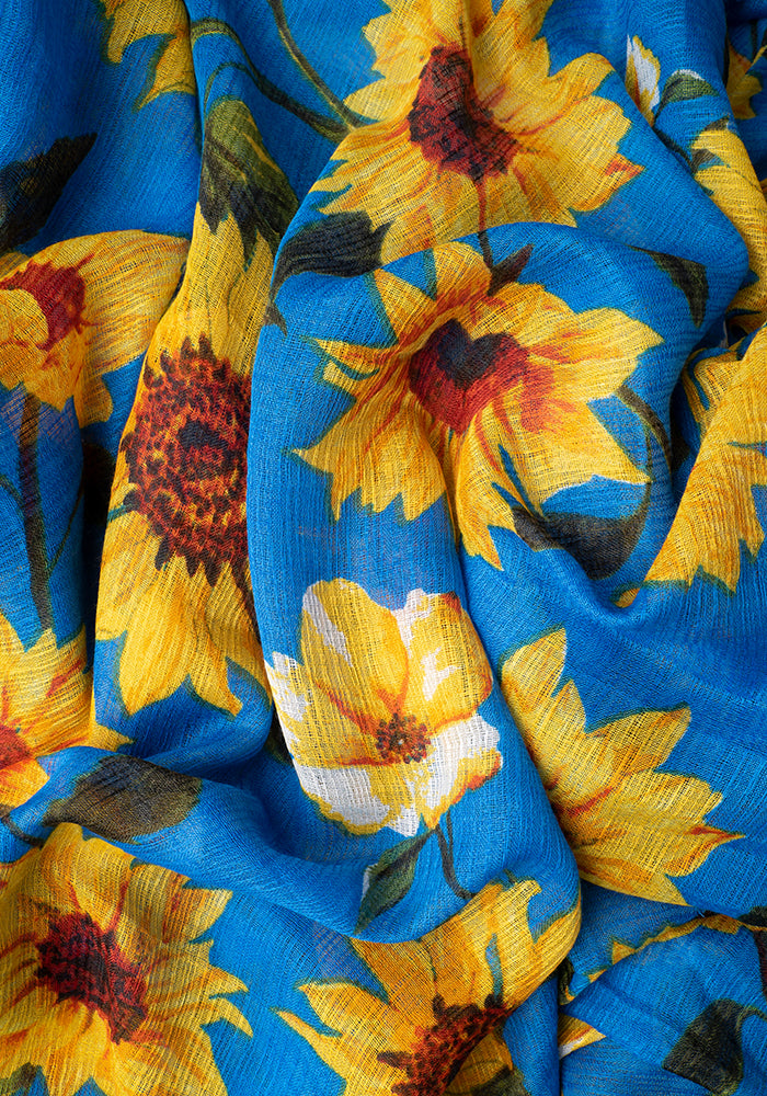 Blue Sunflower Print Scarf