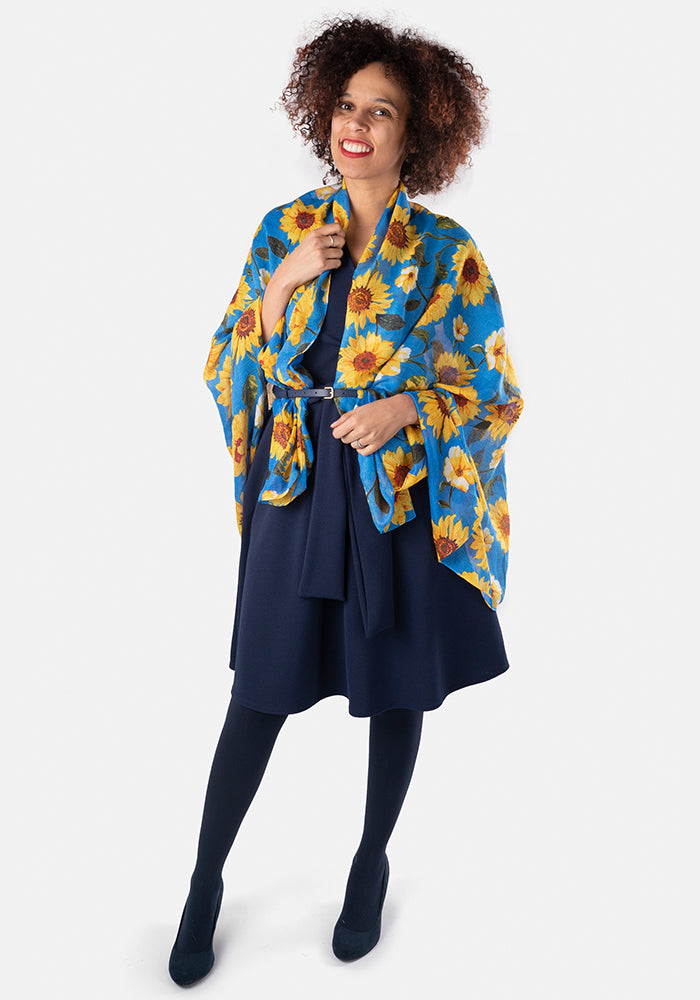 Blue Sunflower Print Scarf