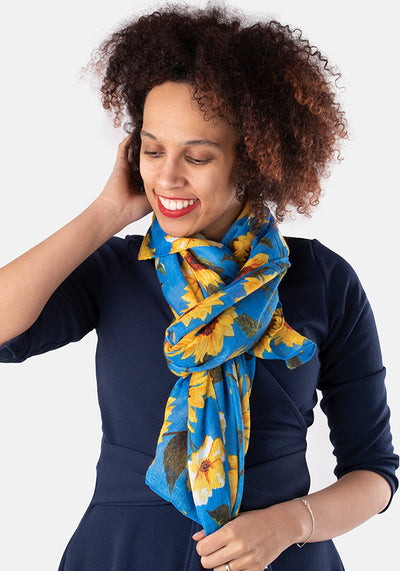 Blue Sunflower Print Scarf