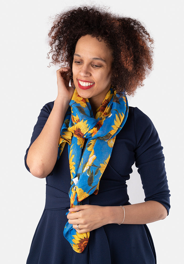 Blue Sunflower Print Scarf