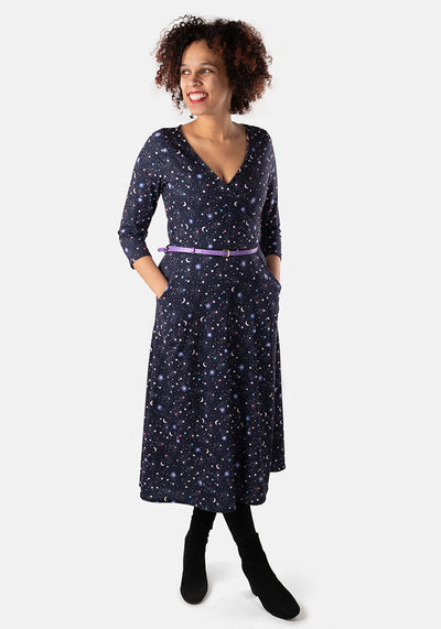 Selene Midnight Sky Print Midi Dress