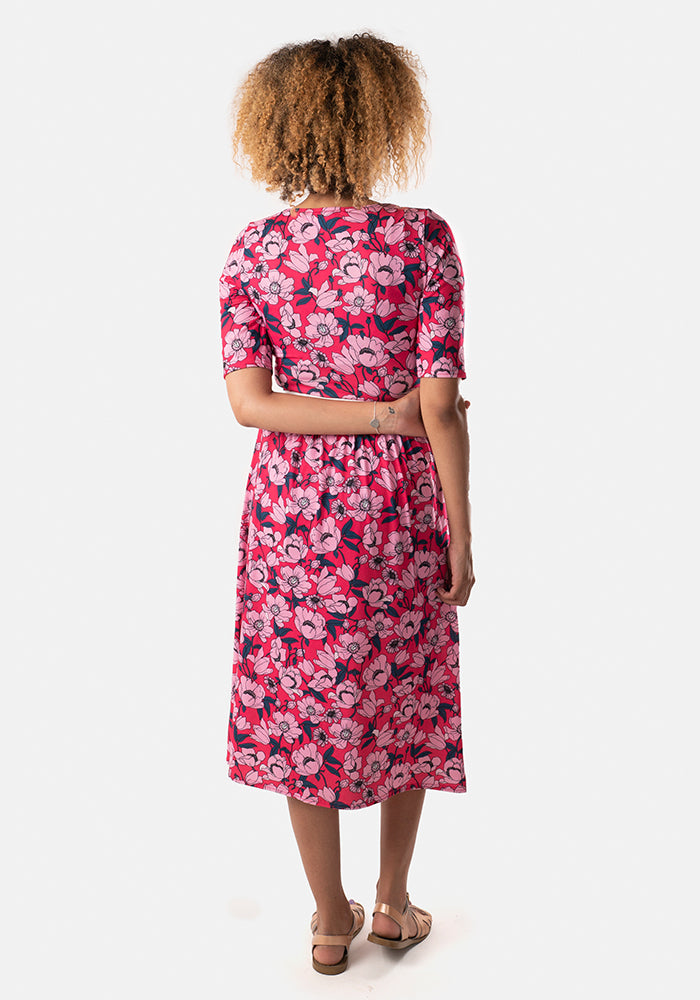 Shayleigh Pink Floral Print Midi Dress