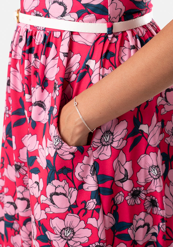 Shayleigh Pink Floral Print Midi Dress