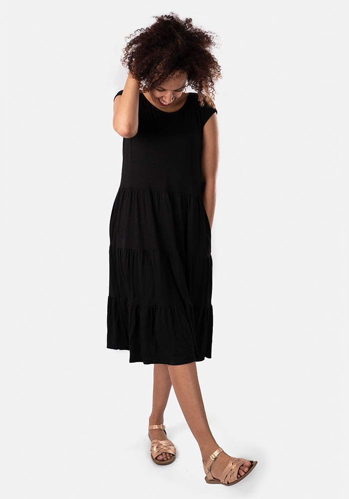 Sharon Black Tiered Dress