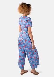 Shona Blue Abstract Print Culotte Jumpsuit