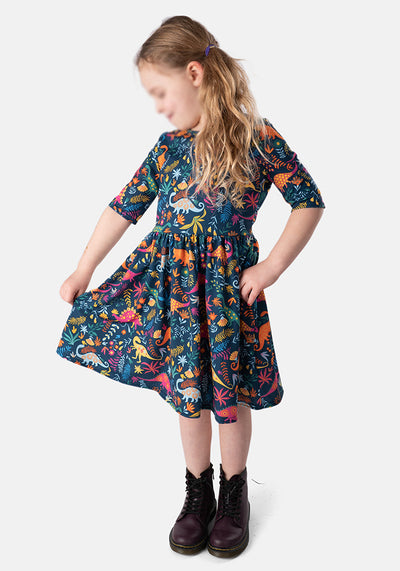 Children's Dinosaur Garden Print Dress (Stegosaurus)