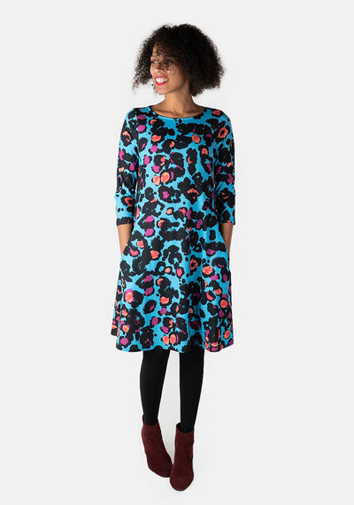 Stevie Blue Animal Print Trapeze Dress
