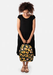 Black Sunflower Print Rucksack
