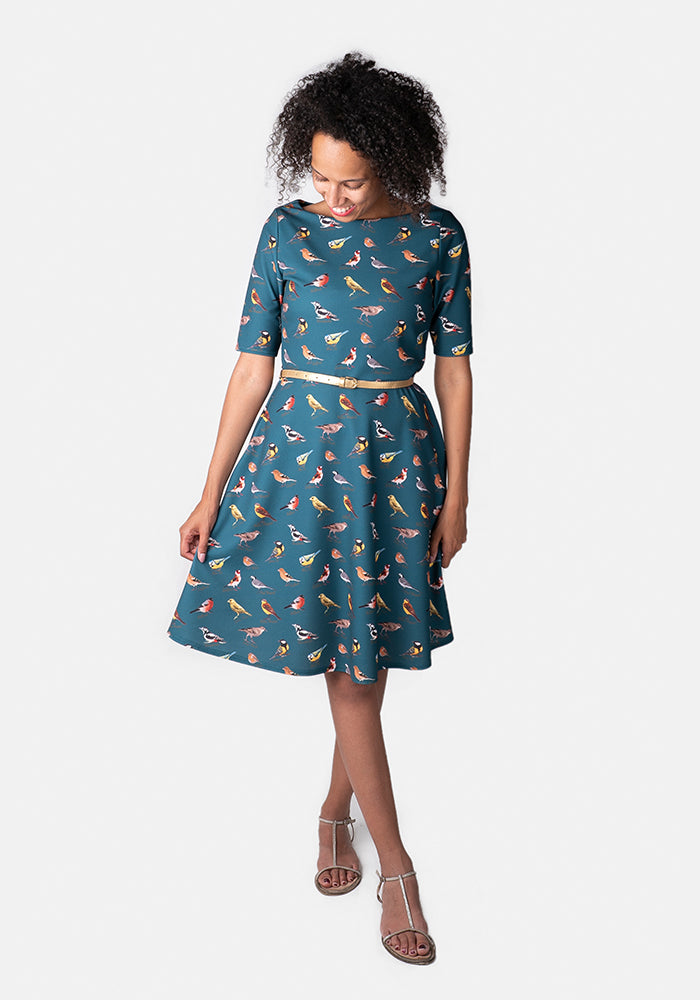 Remi Teal Bird Print Dress