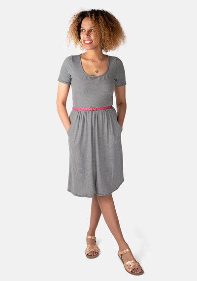 Tahira Black & Ecru Mini Stripe Dress