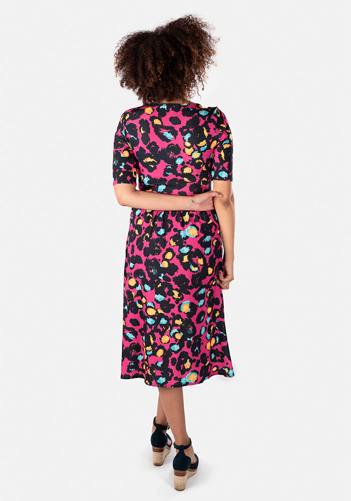 Tamia Pink Animal Print Midi Dress