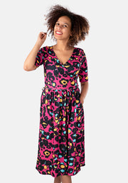 Tamia Pink Animal Print Midi Dress