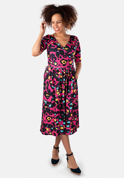 Tamia Pink Animal Print Midi Dress