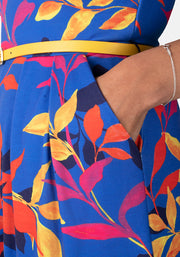 Tanisha Blue Trailing Leaf Print Culotte Jumpsuit