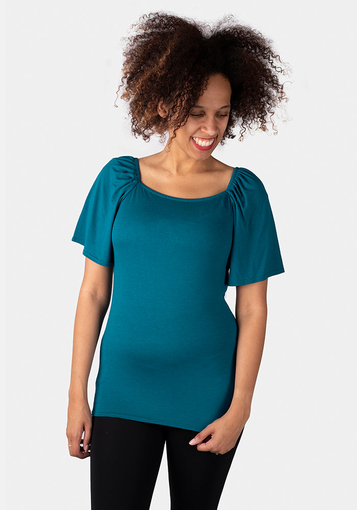 Teal Square Neck Top
