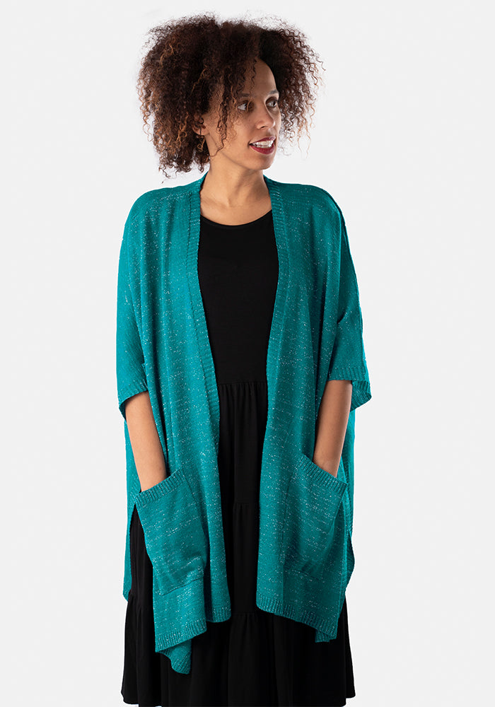 Teal & Silver Metallic Cardigan