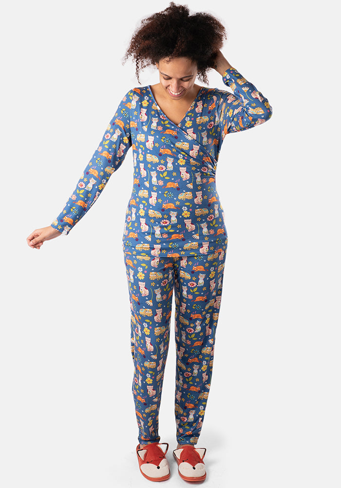 Letter & Cat Print Pajama Set