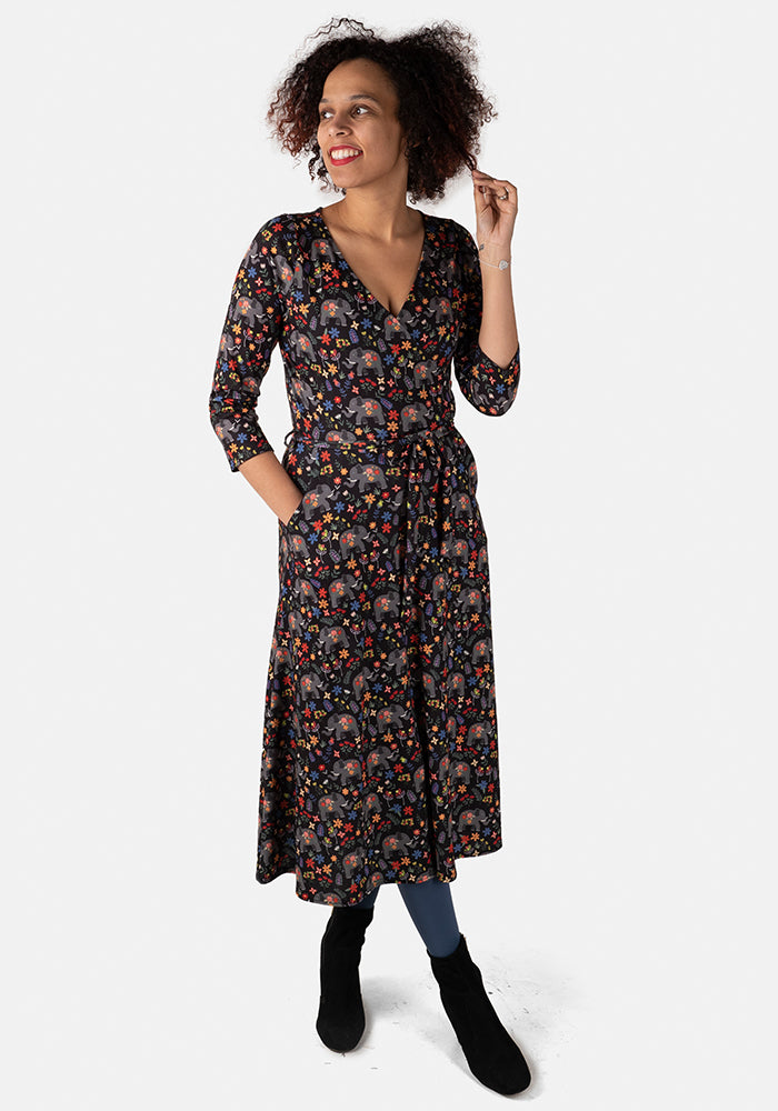 Tiggy Elephant Garden Print Midi Dress