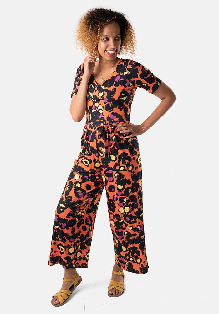 Tisha Orange Animal Print Culotte Jumpsuit