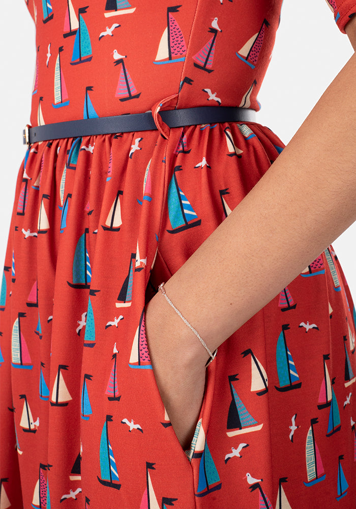 Toyah Red Boat Print Dress