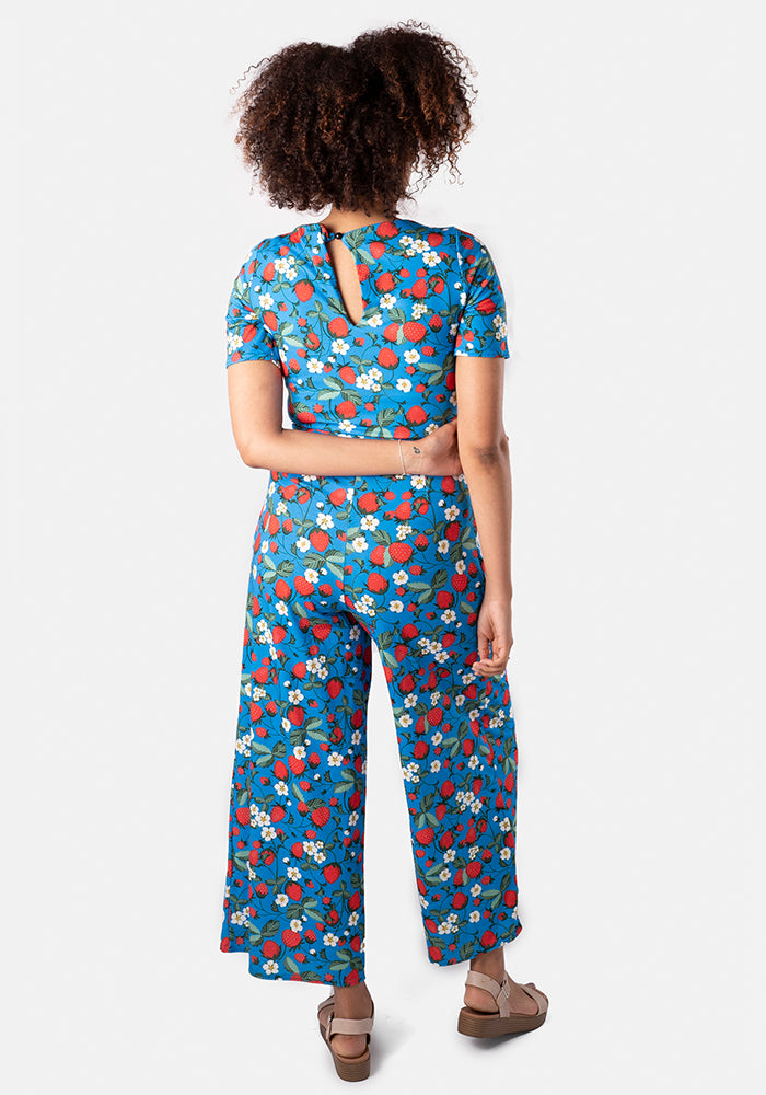 Trinity Trailing Strawberry Print Culotte Jumpsuit
