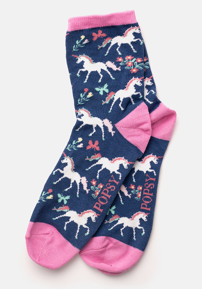 3 Pack Unicorn, Stripe & Heart Knit Socks
