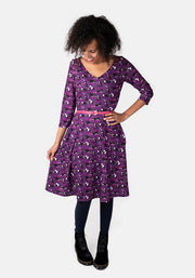 Valentina Purple Cat Print Dress