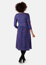 Valentino Blue Animal Heart Print Midi Dress