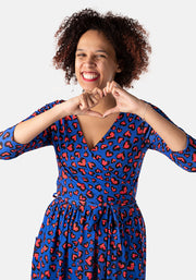 Valentino Blue Animal Heart Print Midi Dress