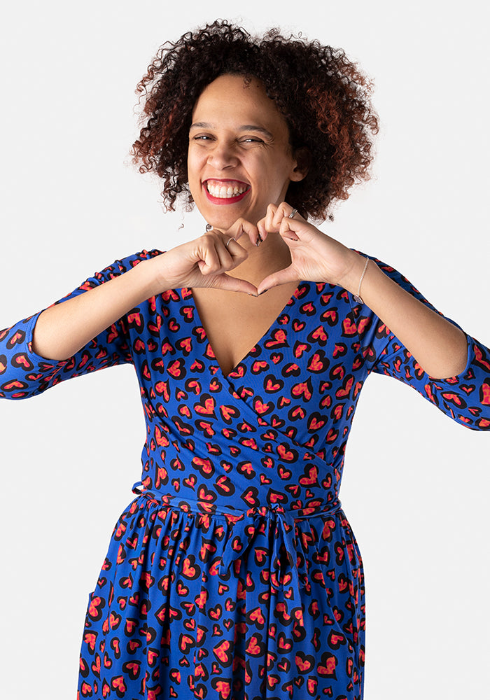 Valentino Blue Animal Heart Print Midi Dress