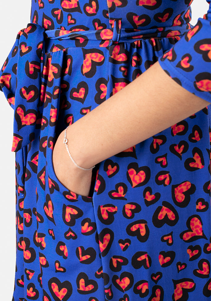 Valentino Blue Animal Heart Print Midi Dress