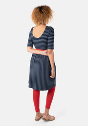 Veronica Navy Ecru Stripe Dress