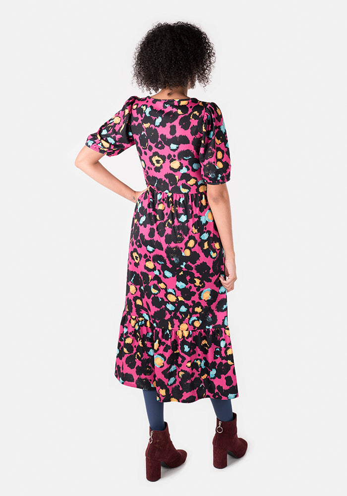 Whitney Pink Animal Print Midi Dress