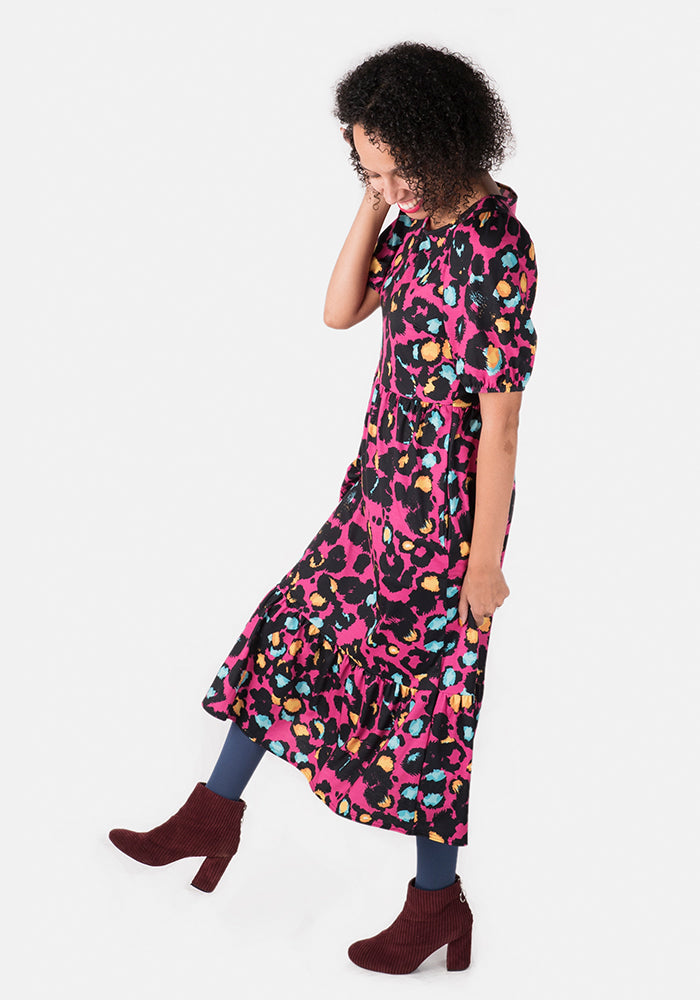 Whitney Pink Animal Print Midi Dress