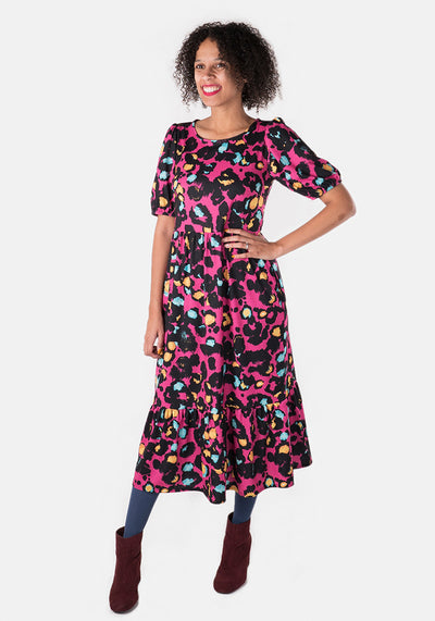 Whitney Pink Animal Print Midi Dress