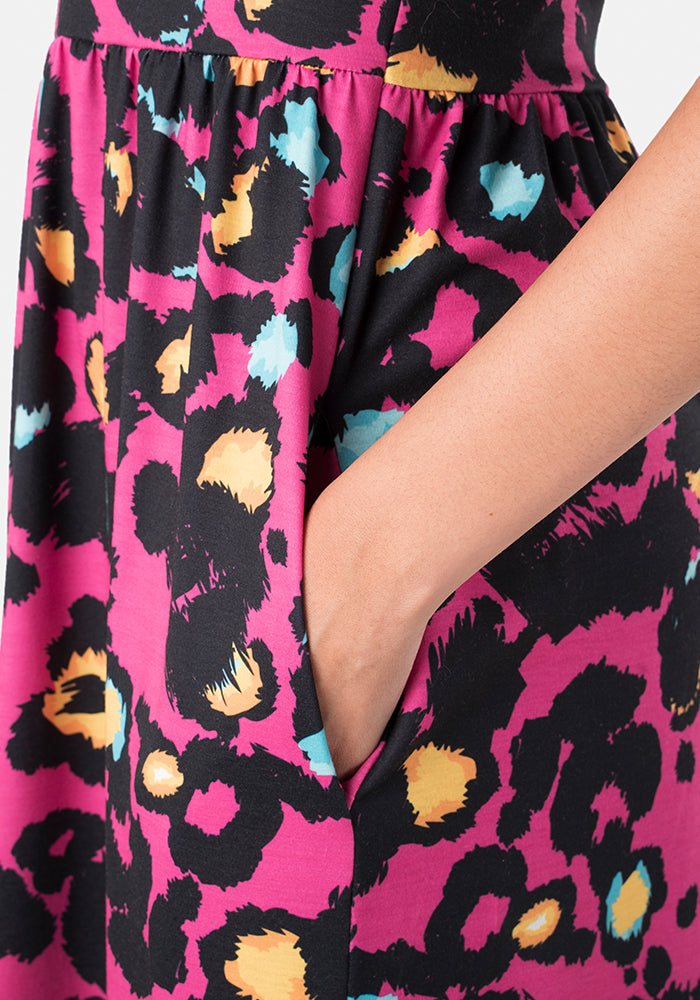 Whitney Pink Animal Print Midi Dress