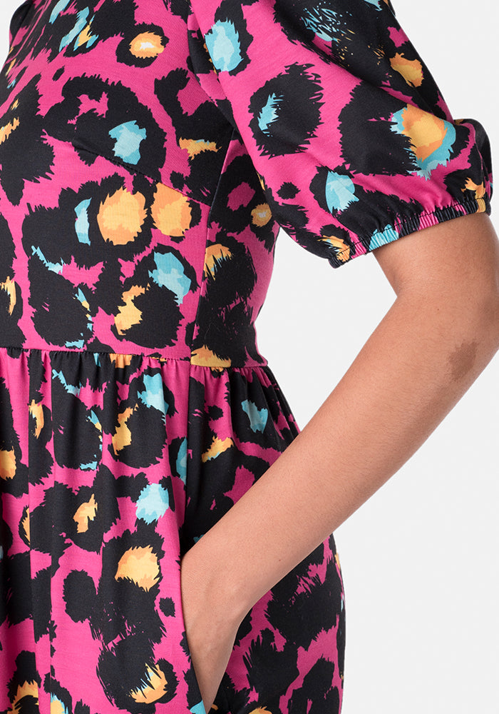 Whitney Pink Animal Print Midi Dress
